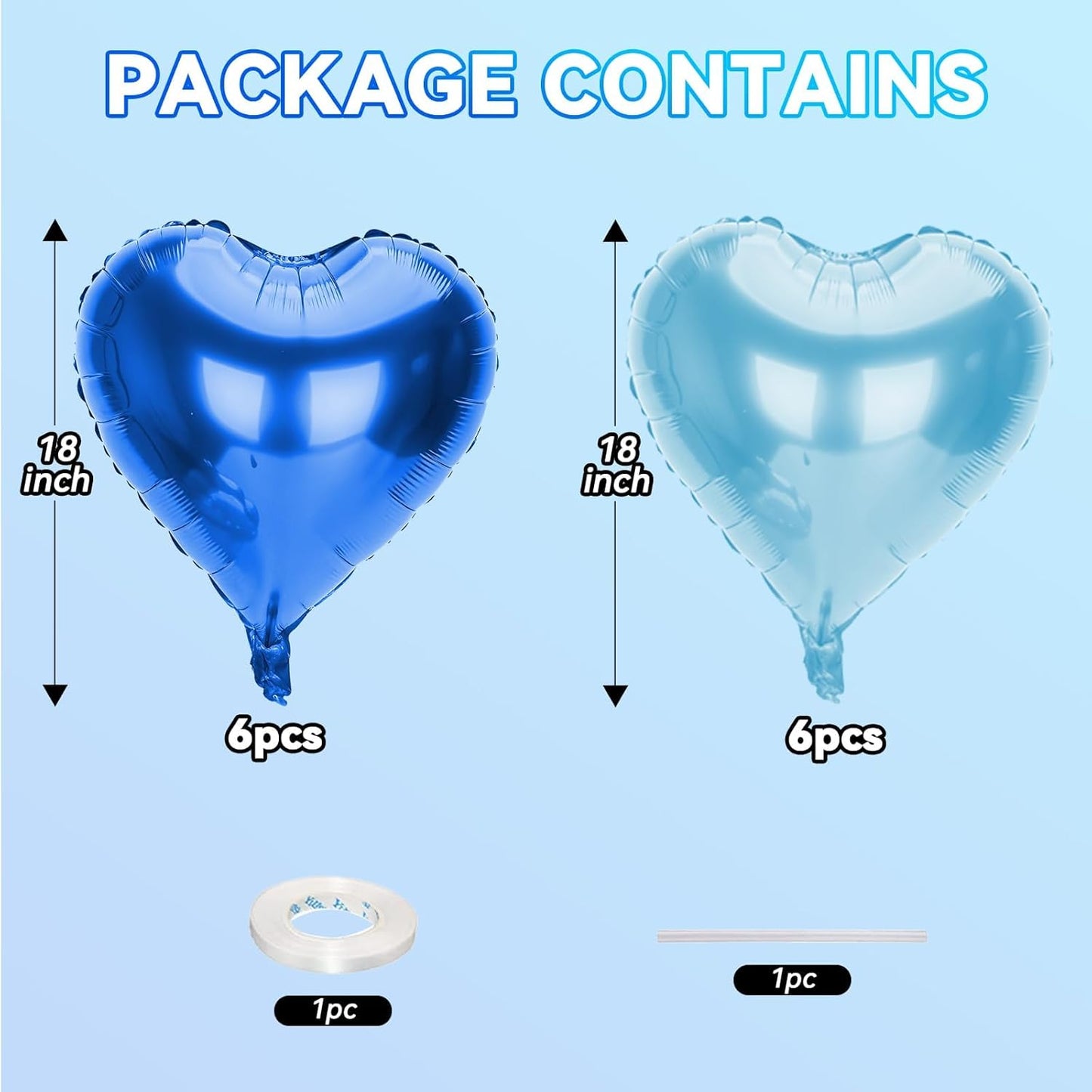 12 Pcs Heart Balloons, 18 inch Blue Heart Shaped Balloon, Large Helium Foil Blue Balloons for Wedding Baby Shower Anniversary Backdrop Valentine Theme Party Decoration