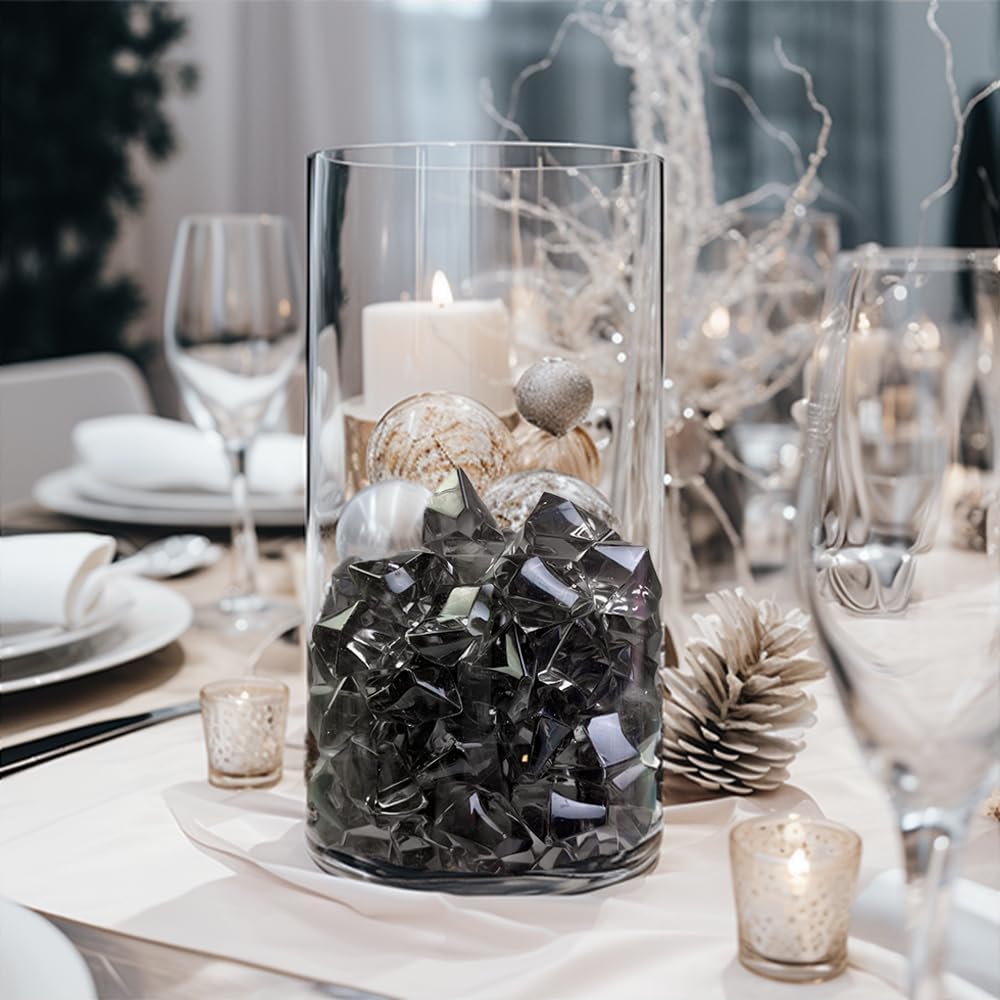HappyFiller Halloween Decoration 160 Pack Gray Fake Crystal Ice Stone,Acrylic Rocks Gems,Grey Vase Fillers Diamond Cube,Table Scatters,Arts Craft,Wedding Centerpieces,Party Event Decor,Fishbowl