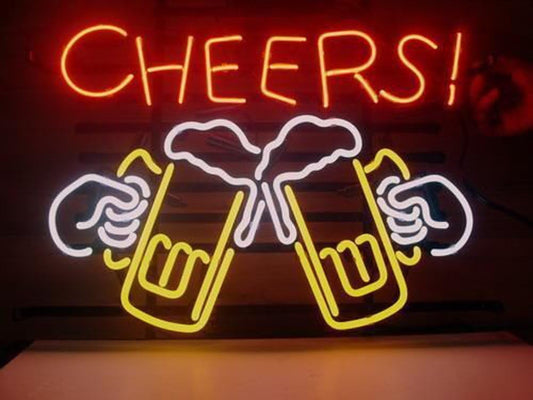Cheers Beer Real Glass Neon Light Sign Home Beer Bar Pub Recreation Room Game Room Windows Garage Wall Store Sign (17"x14" Large)