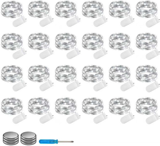 ZNYCYE Fairy Lights Battery Operated,24 Packs 9.8FT 30LEDs+ 6 Replacement Batteries Firefly Lights Copper Wire String Lights(NO Timer) for Bedroom Wedding Mason Jar Dorm Decor(Cool White)