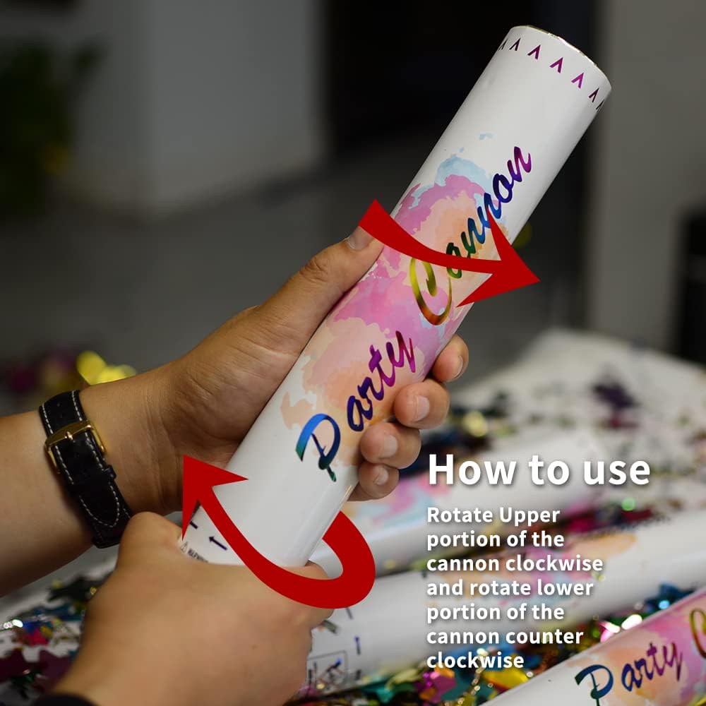 [6 Pack] 12 Inch Confetti Cannon Party Poppers Party Supplies, Air Powered | Launches 20-25ft | Celebrations, New Year's Eve, Christmas Birthdays,Easter and Weddings,Graduation ceremony