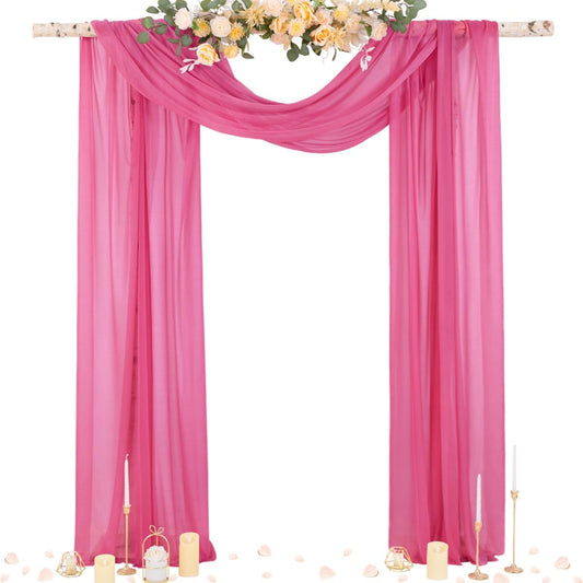 Socomi Wedding Arch Draping Fabric 29" x 20Ft 4 Panels Fuchsia Sheer Outdoor Curtain Drapes Extra Long for Bridal Baby Shower Ceremony Birthday Party Decor