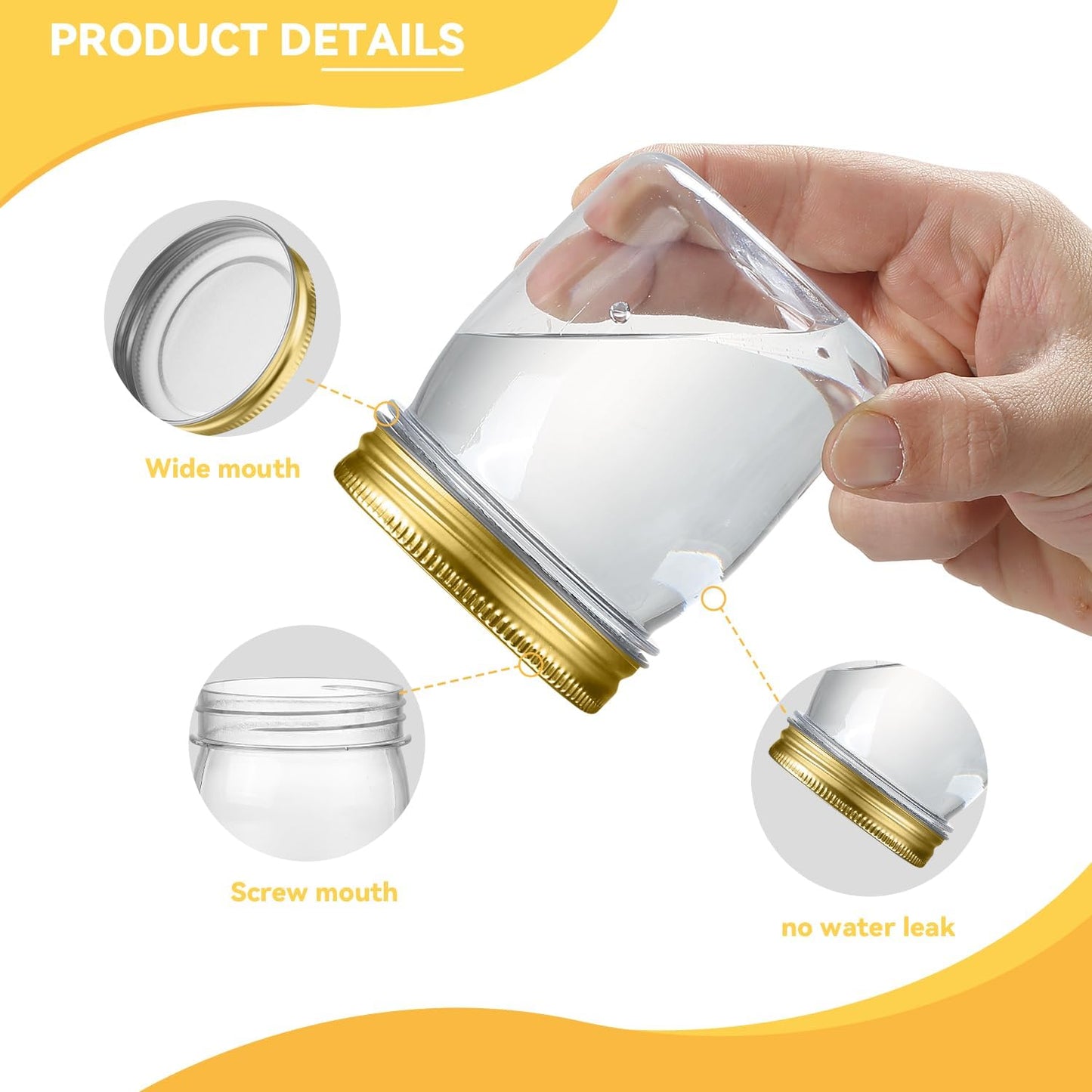 novelinks 8 oz Clear Plastic Jars with Screw-On Lids - BPA-Free Refillable Storage Containers for Slime, Spices, Crafts, Kitchen & Home Organization (48 Pack,Gold)