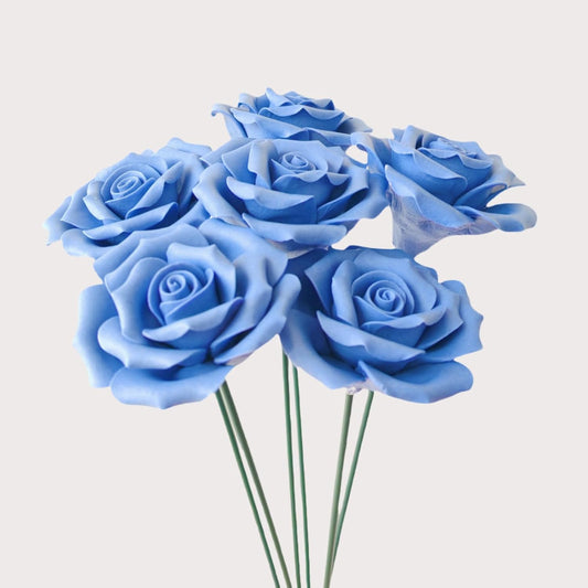6 pcs Handmade Ceramic Roses,Featuring Vibrant Colors and Intricate Petal Details Floral Decorations ，Ceramic Floral Decorations（Blue）