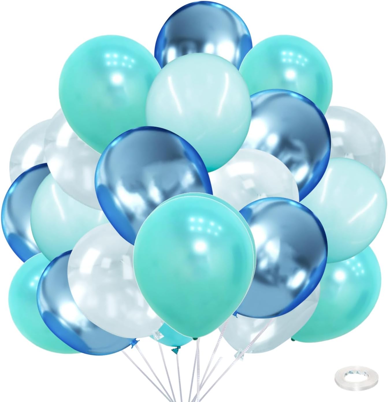 Under the Sea Party Decorations Teal Turquoise Blue Clear Balloons Assorted Colors Kit for Ocean Beach Pool Mermaid Fish Shark Theme Birthday& Classroom Decor-40Pcs Pearl Metallic Blue,Bubble Balloon