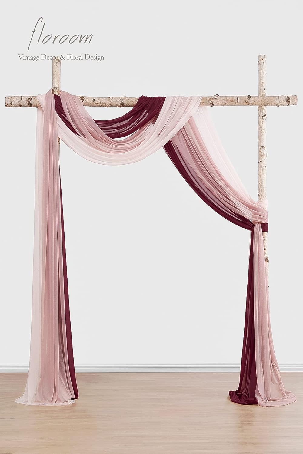 Floroom Wedding Arch Draping Fabric 3 Panels 20Ft Chiffon Fabric Drapes Arbor Drapery Wedding Ceremony Reception Swag Decorations (Burgundy +Dusty Rose +Blush)