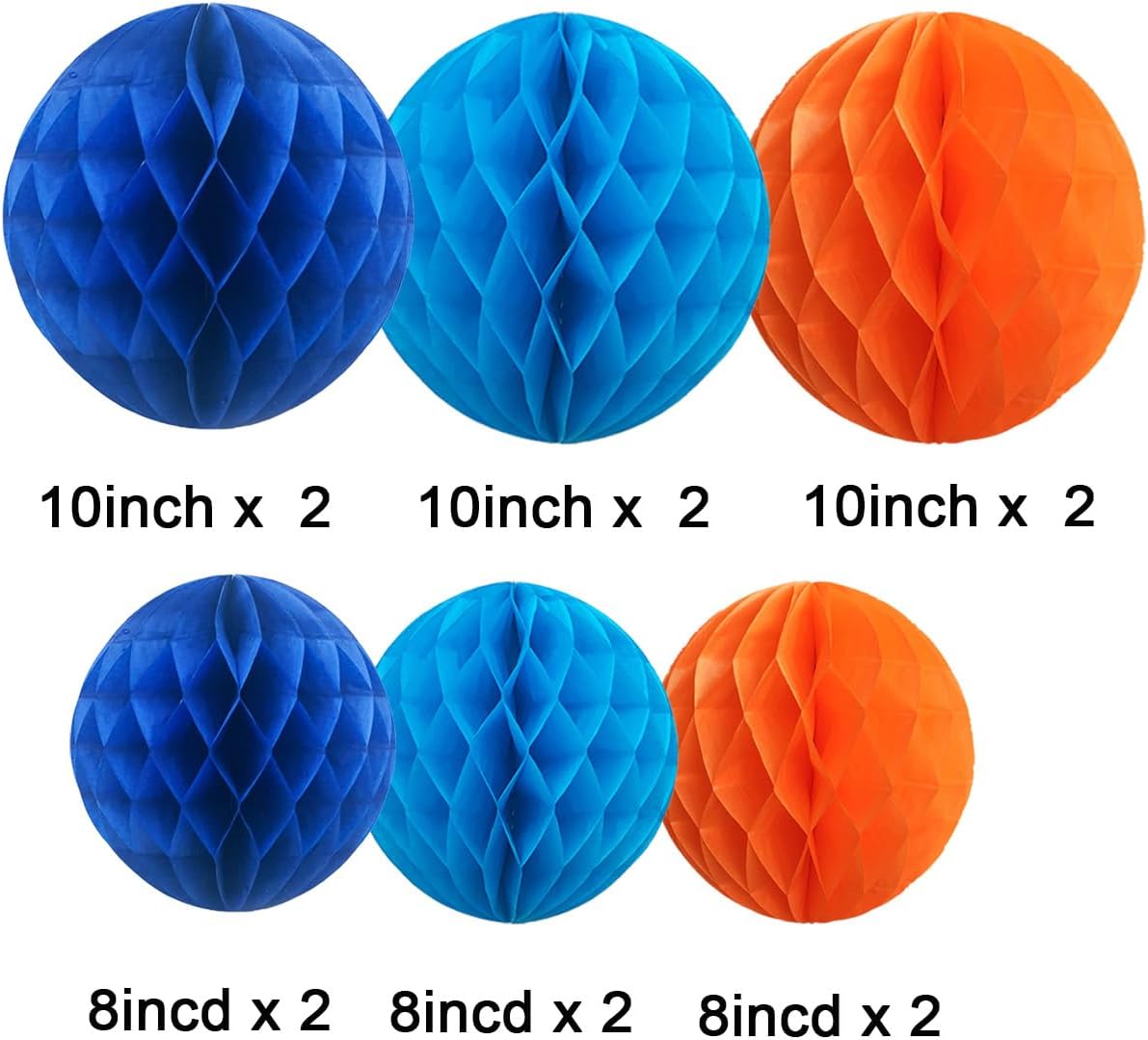 CC wonderland zone 12pcs Blue and Orange Paper Honeycomb Balls,6" & 10" Hanging Tissue Pom poms for Birthday Party Decoration