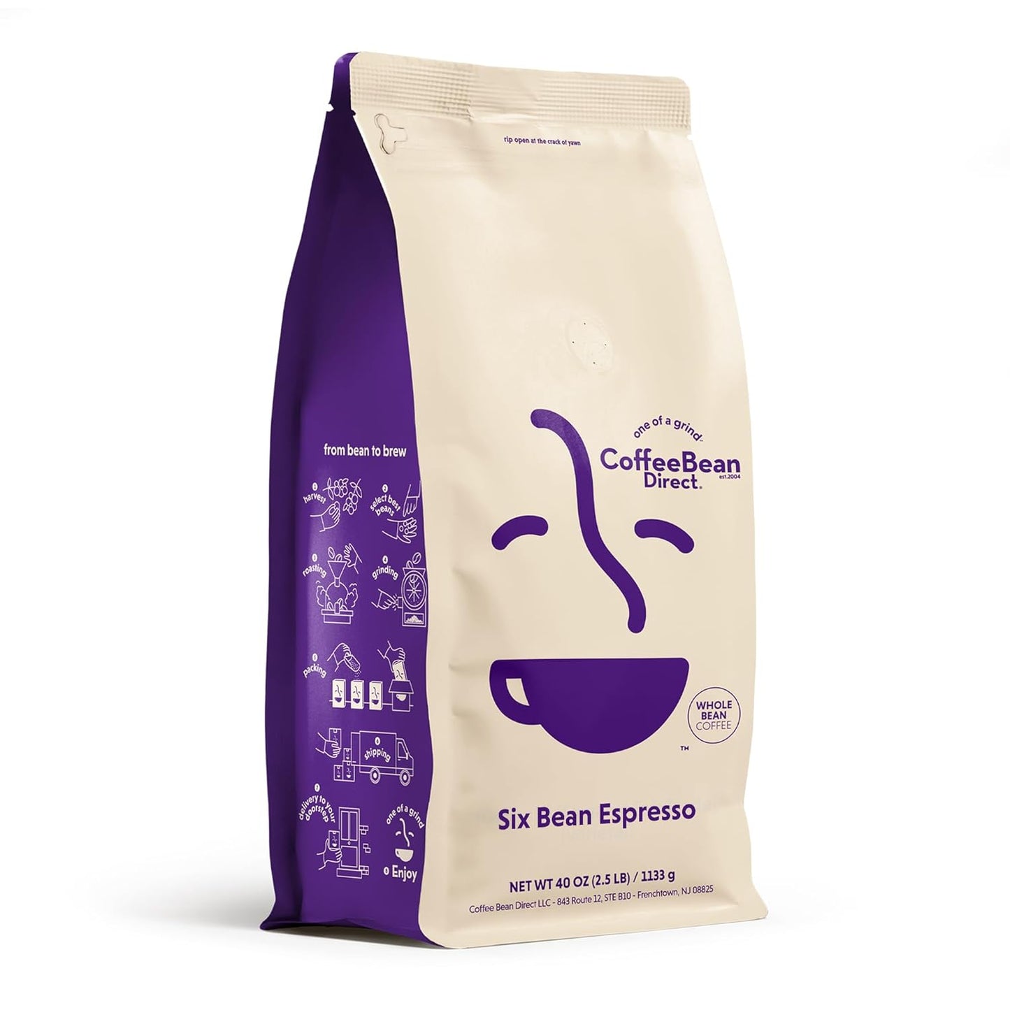 Coffee Bean Direct Six Bean Espresso, Whole Bean Coffee, Dark Roast, 2.5 Pound Bag (Pack of 1)