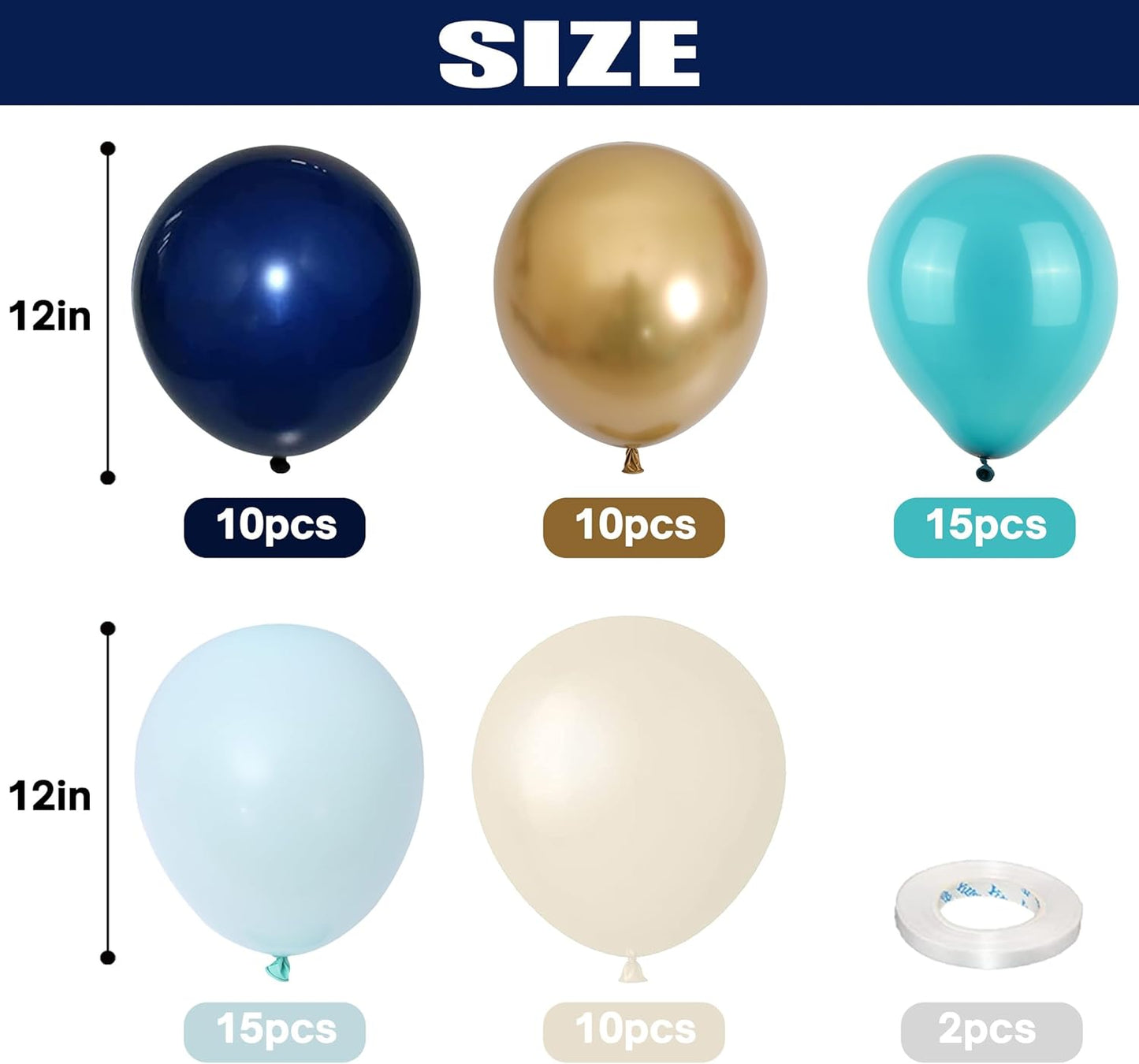 Togvu Balloon Teal and Gold, 60 Packs 12 Inch Teal Mint Green Metallic Chrome Gold and Navy Blue Balloons for Baby Shower Birthday Anniversary Communion Wedding Graduation Decorations