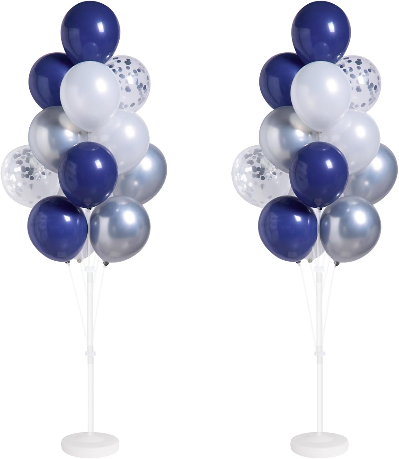Navy Blue Silver Confetti Balloon Column Kit Set of 2 Included-Balloon Column Stand with Base&Pole,Backdrop Decoration for Metallic Chrome Wedding, Baby Shower, Birthday,Gaduation Party Decoration