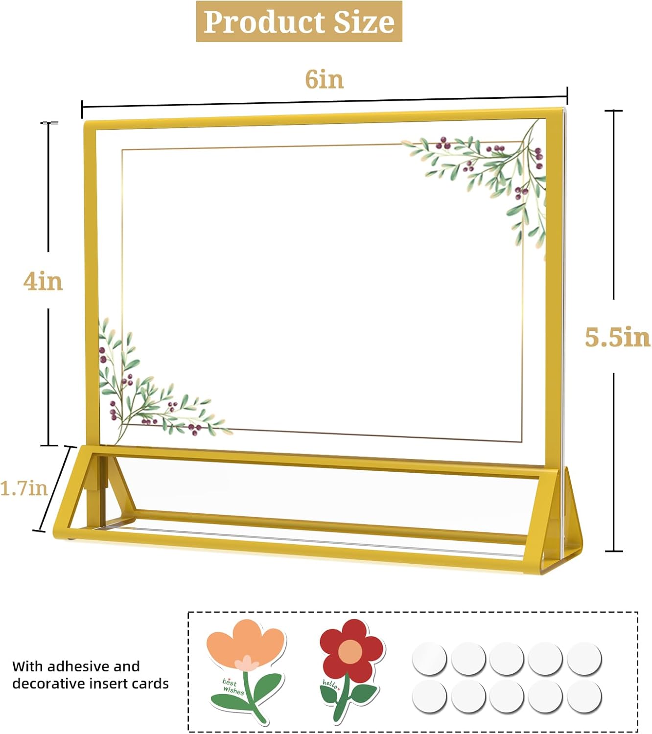 Clear Acrylic Sign Holder 6x 4 Horizontal Double Sided Gold Frame Display Stand Table Flyer Holder for Wedding Table Number Menu Holder (6pcs)
