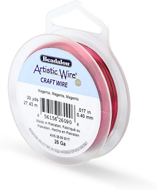 Artistic Wire, 26 Gauge Tarnish Resistant Colored Copper Craft Wire, Magenta, 30 yd