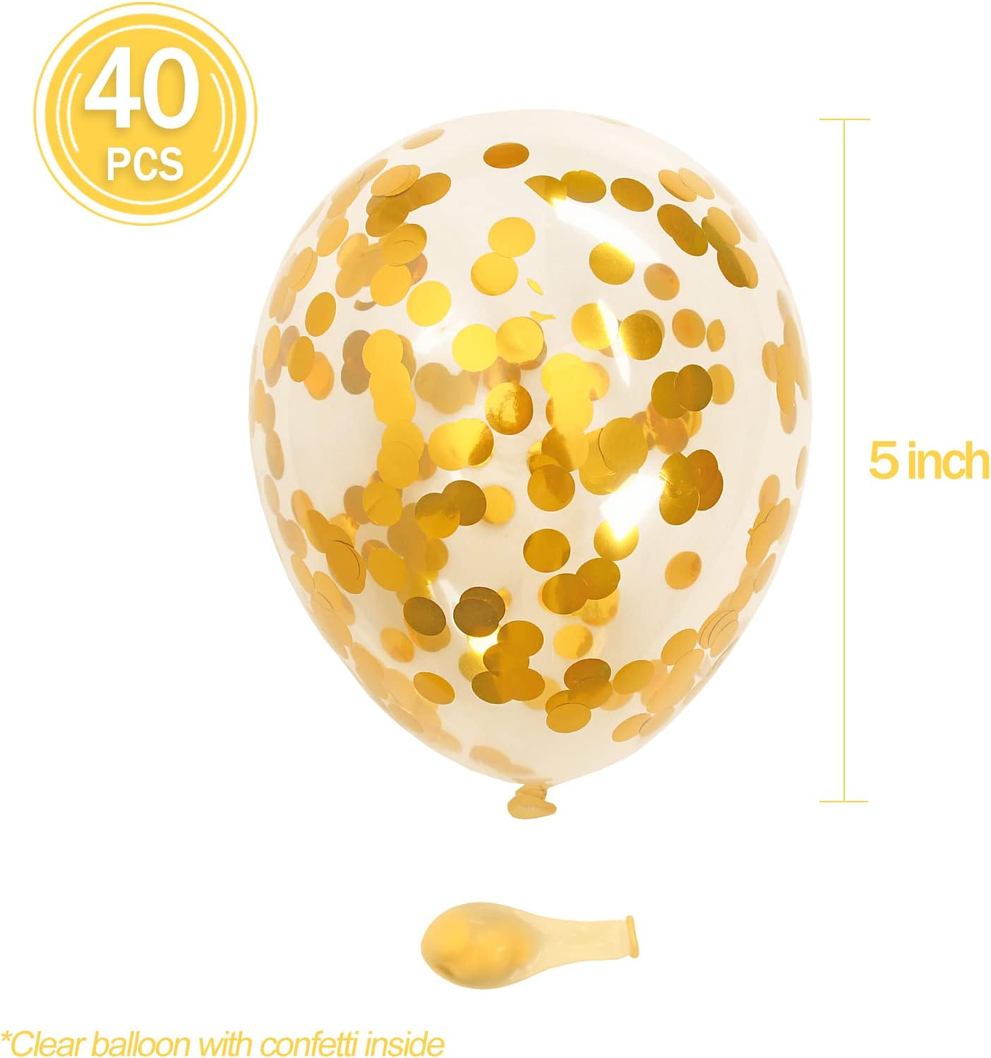 Gold Confetti Balloons, 40 Pcs 5 Inch Clear Balloons with Confetti Inside for Graduation Engagement Cake Topper Decor Bridal Shower Baby Shower Birthday Party Decoration Supplies