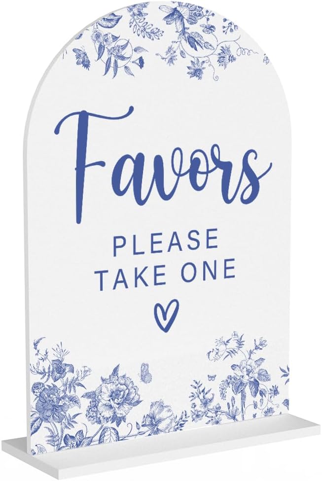 Acrylic Wedding Signs, Dusty Blue Wedding Decor, Blue Weddings Decor, Modern Calligraphy Arch Acrylic Table Top Sign for Weddings Parties Dinners - Favors Please Take One (White)