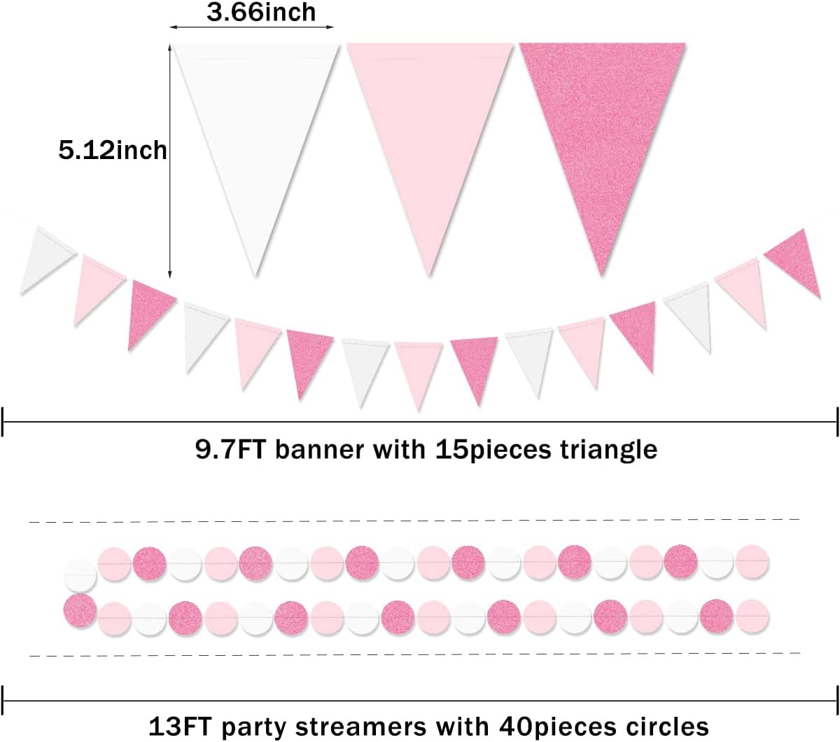 Hot Pink White Party Decorations - 23pcs Tissue Paper Flower Pom Poms Tassel Garland Pennant Banner Flags Streamers Women Girl Birthday Baby Bridal Shower Engagement Bachelorette Wedding Hanging Decor