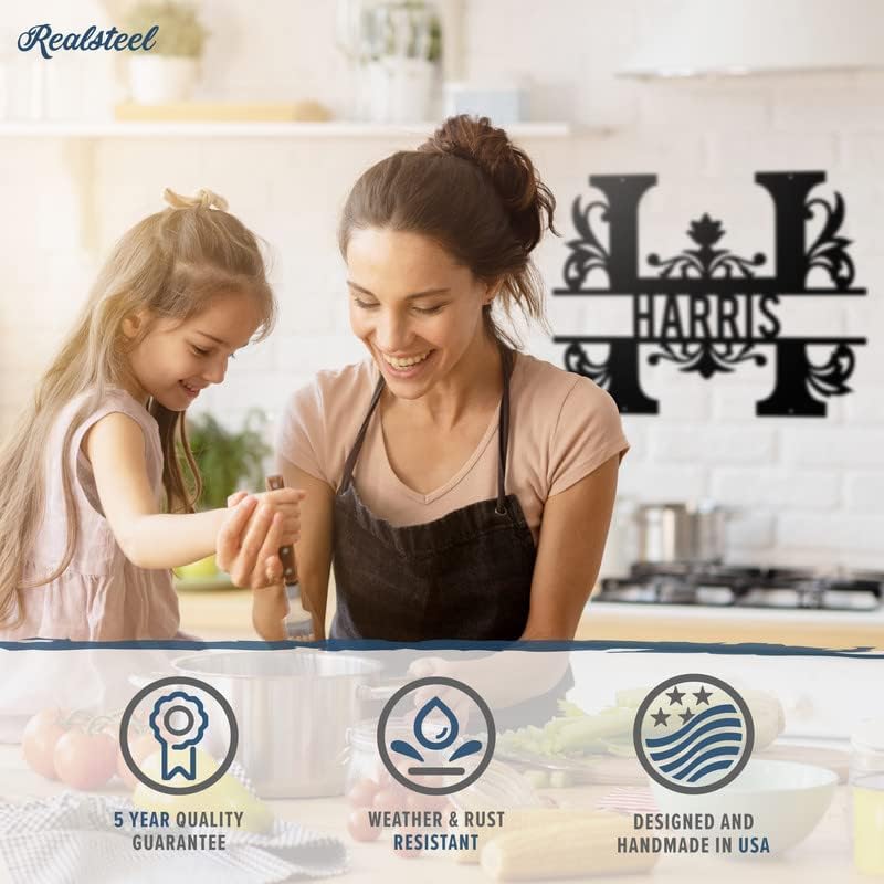 RealSteel Personalized Metal Monogram Sign - Family Last Name - Welcome - Indoor/Outdoor (12" Black)