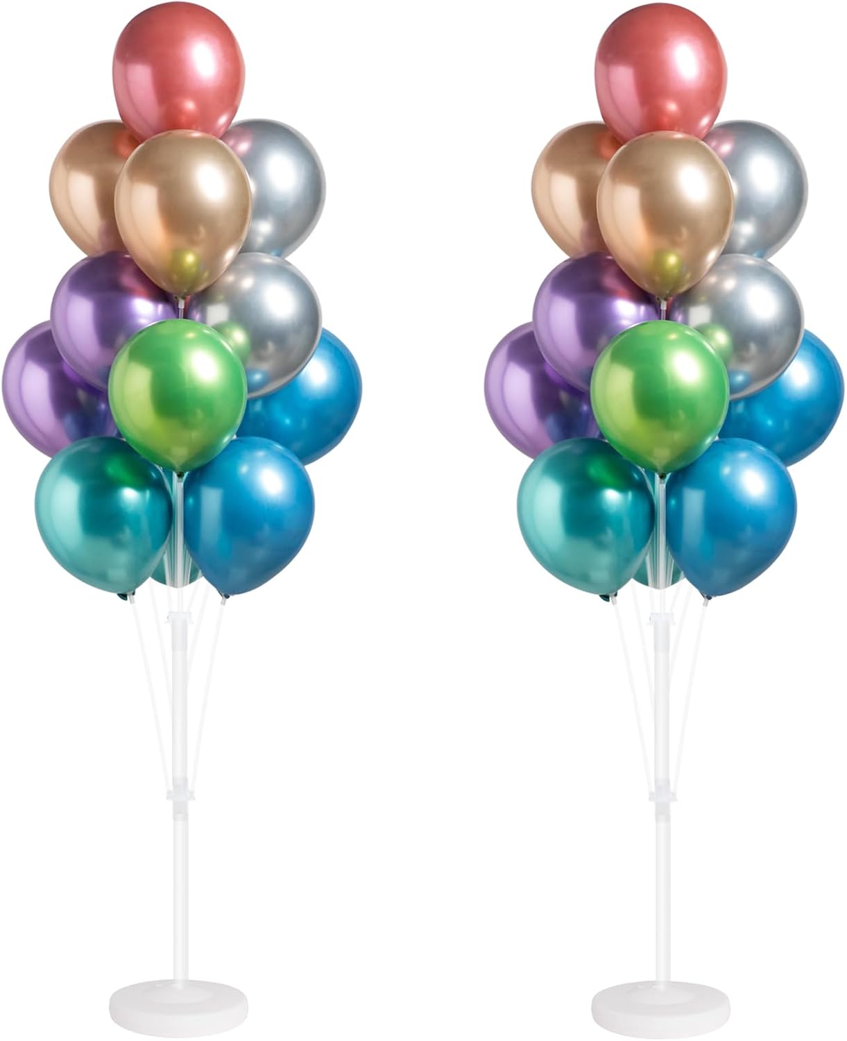 Balloon Column Kit for Floor- Set of 2 Colorful Chrome Metallic Balloon Columns with Stand, Base&Pole,Helium Balloon Tower Backdrop Decoration for Christmas Wedding, Baby Shower, Birthday Party