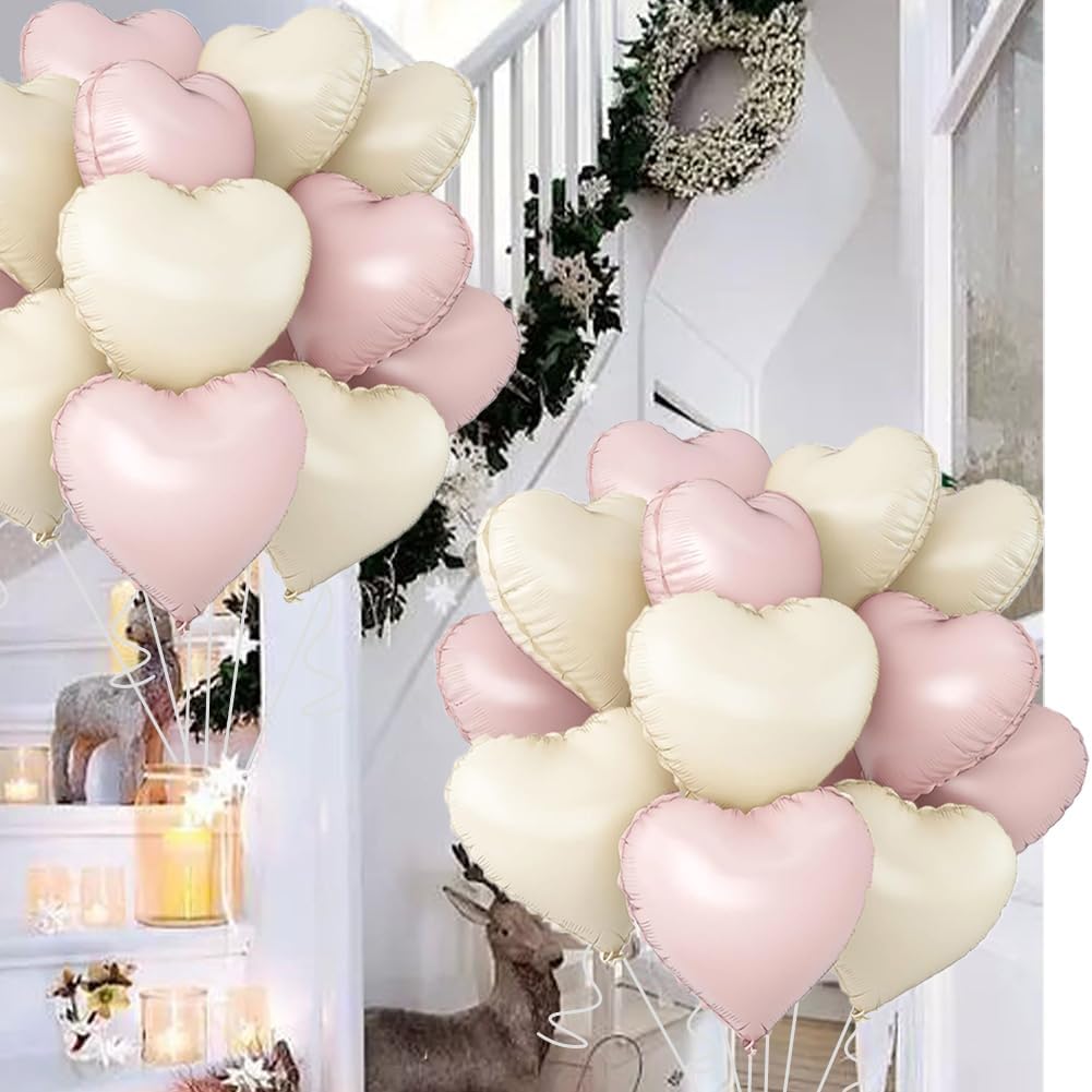 Baby Pink & Baby White Heart Balloons，18 Inch Foil Love Heart Shaped Balloons for Valentines Birthday Wedding Engagement Anniversary Party Graduation Baby Shower Decorations 12Pcs