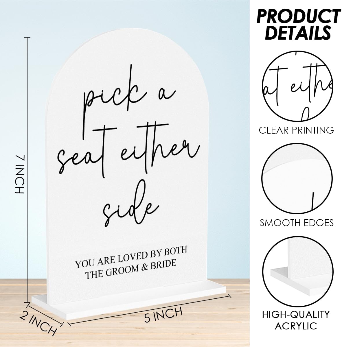 Pick a Seat Not a Side Wedding Sign, Engagement Bridal Shower Decor fo Ceremony Reception Party, Weddings Table White Acrylic Sign