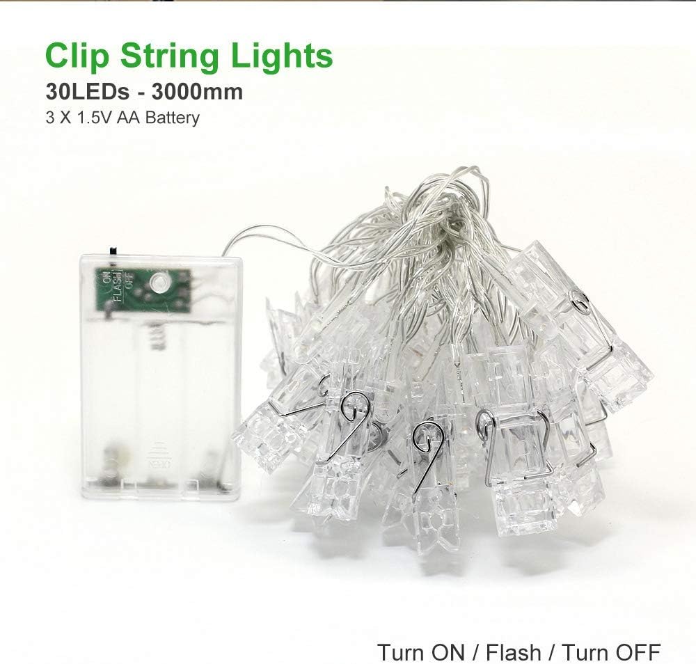 Dopheuor Photo Clip String Lights LED Fairy Clip String Lights Hanging Photo Pictures Battery Operated for Gifts Patio Christmas Bedroom Wedding Birthday Party Halloween Festival Decor (no Battery)