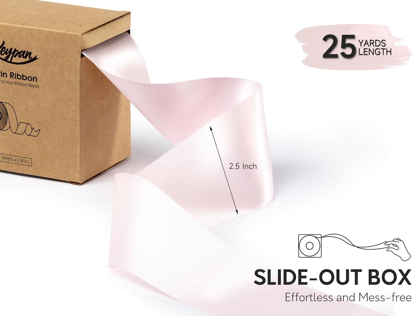 Light Pink Satin Ribbon 2.5 Inch Double-Faced Valentines Day Ribbons for Flower Bouquet Gift Wrapping Party Decor Wedding Invitation DIY Craft, 25 Yards