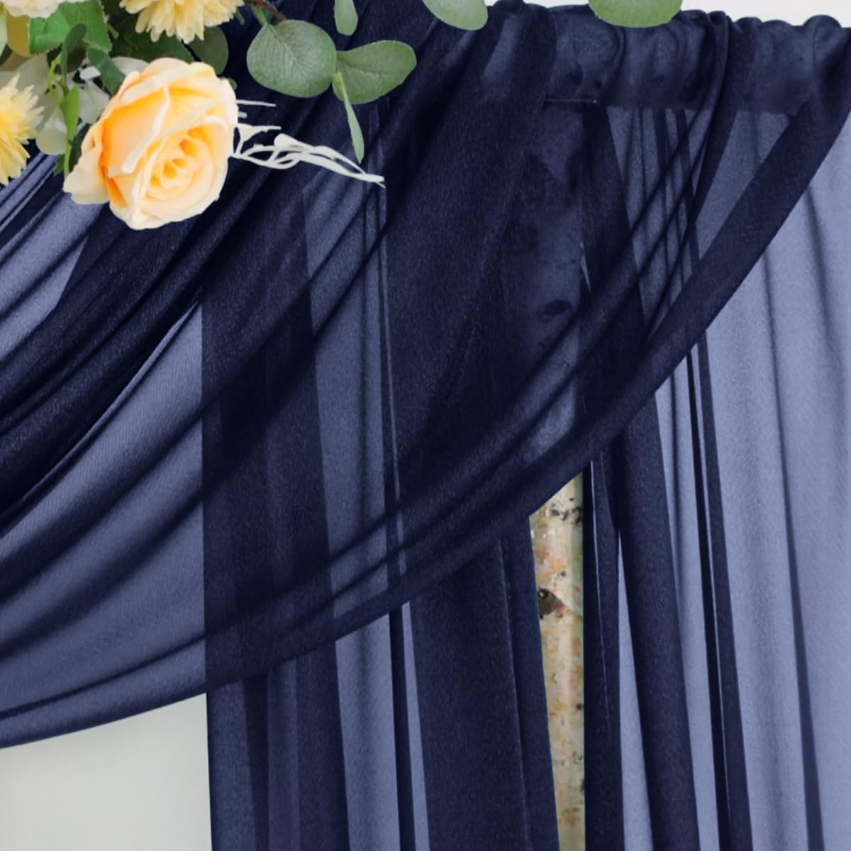 Fall Navy Blue Wedding Arch Draping Fabric 1 Panel 29" × 20FT Sheer Drapes Outdoor Curtain for Wedding Ceremony Baby Bridal Shower Arch Ceiling Backdrop Decor