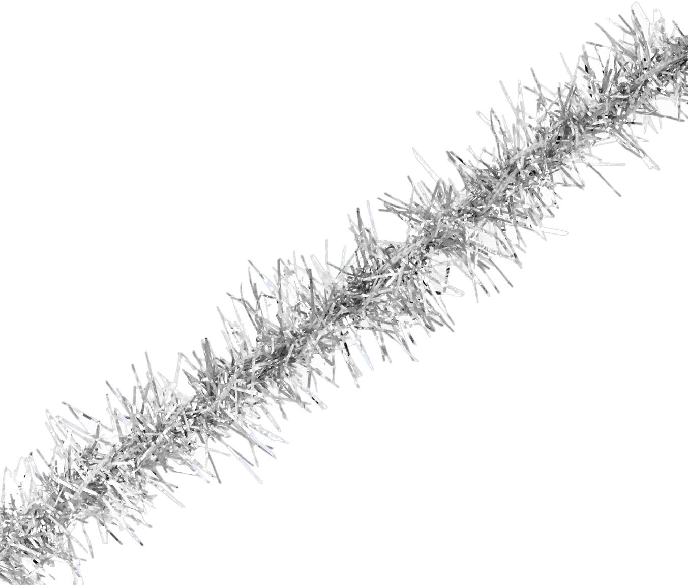 Mandala Crafts Silver Tinsel Garland - Thin Metallic Foil Glitter Mini Garland for Christmas Tree, Party, Wedding Decor, and Holiday Decorations