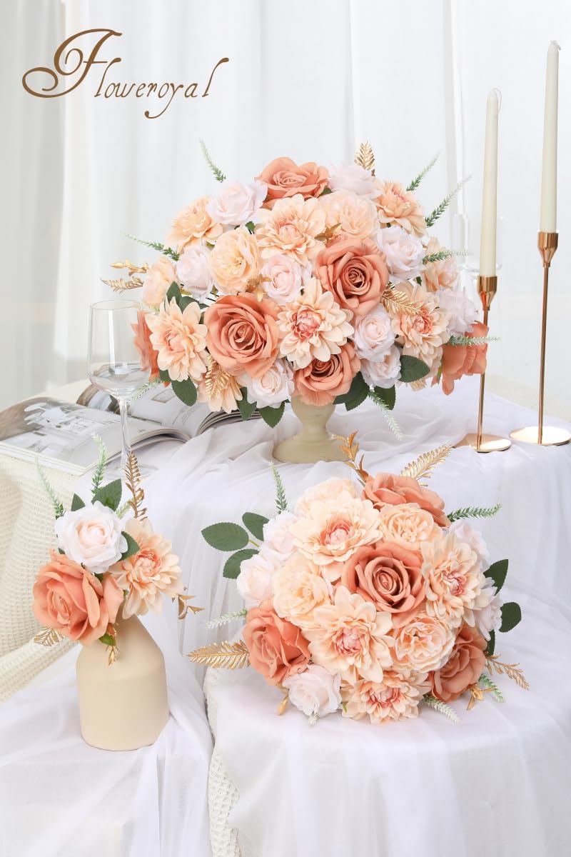 Floweroyal Artificial Flowers Fake Rose Flowers Dahlia with Stems for DIY Wedding Bridal Bouquets, Baby Shower, Floral Arrangement, Table Centerpieces, Home Decorations (Nude Color)