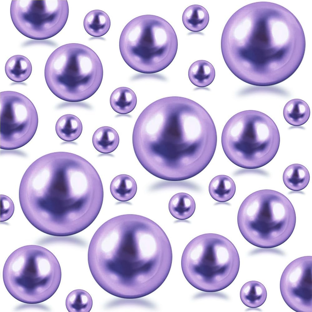 300Pcs Light Purple Polished No Hole Faux Pearl Beads for Vase Filling Decorations, Plastic Pearls Vase Fillers, Table Scatters, Wedding Centerpiece, Home Decor, 8/14/20 mm