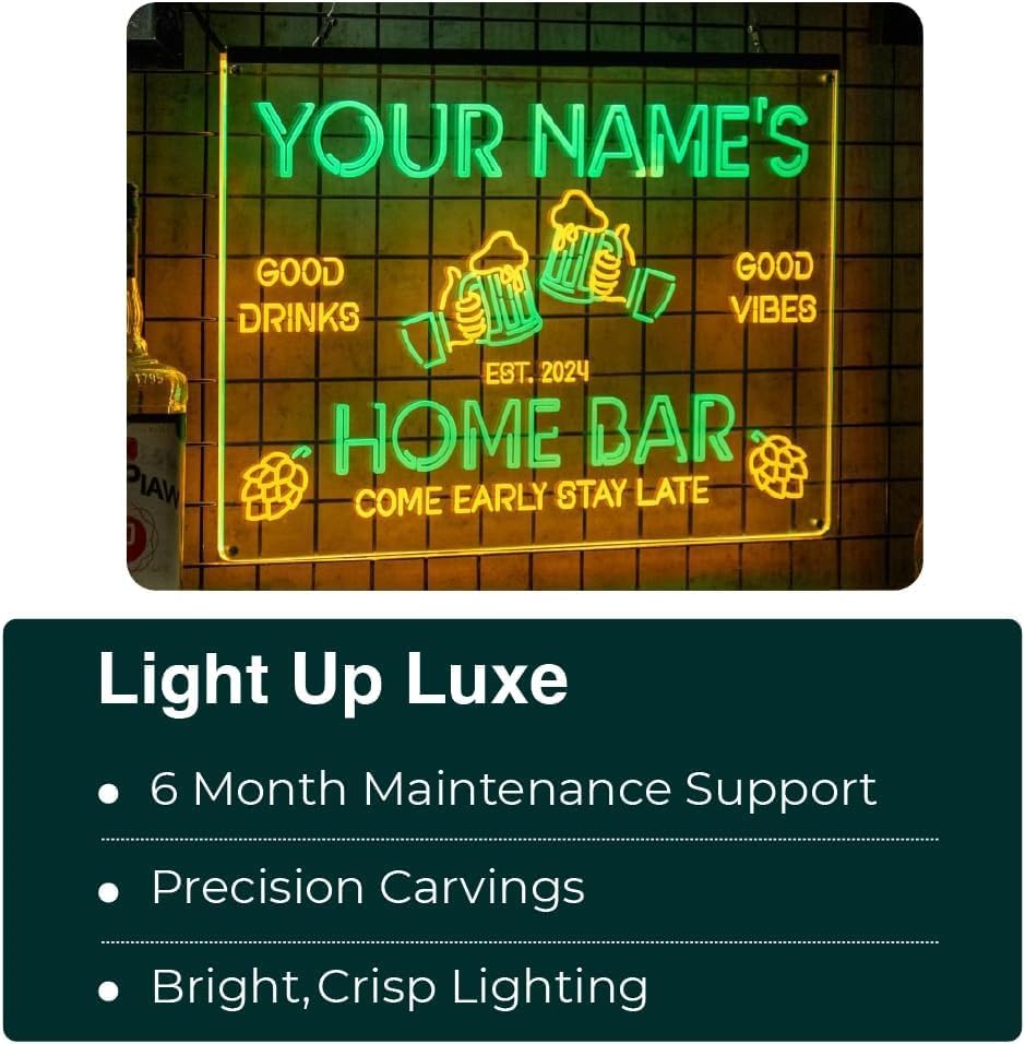 Personalized Beer O'Clock Neon Sign, Custom Wall Sign for Home Bar, Man Cave, Pub, Game Room, LED Beer Light Decor (Cocktail Bar 02)