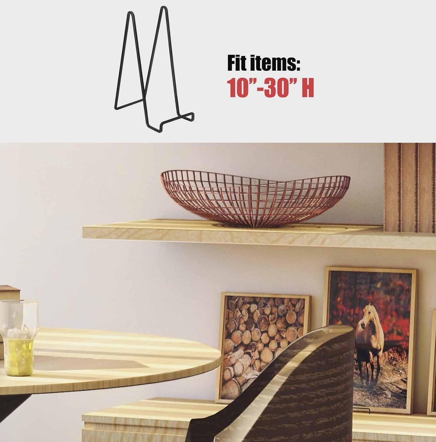 Decolore 4 Pack 10 Inch Large Display Stands Square Plate Holder Display Stand Black Frame Stand Tabletop Easel Stand for Picture, Decorative Plate, Photo Easel and Artistic Work