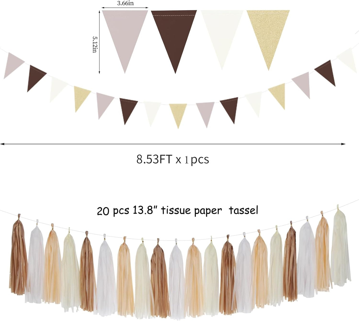 Boho Baby-Shower White-Brown Champagne Party-Decorations - 28pcs Neutral Birthday Wedding Bridal Tissue Pom Poms Streamers, Fall Autumn Tassel Garland Banner, Engagement Christmas Decor Ouruola
