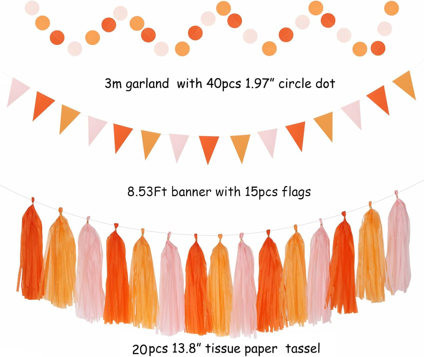Fall-Boho Pink-Orange Thanksgiving Party-Decorations - 33pcs Autumn Friendsgiving Banner,Streamers Tassel Garland,Birthday Tissue Pom Poms, Paper Lantern Fans,Baby Bridal Shower Hanging Decor Hugtmr