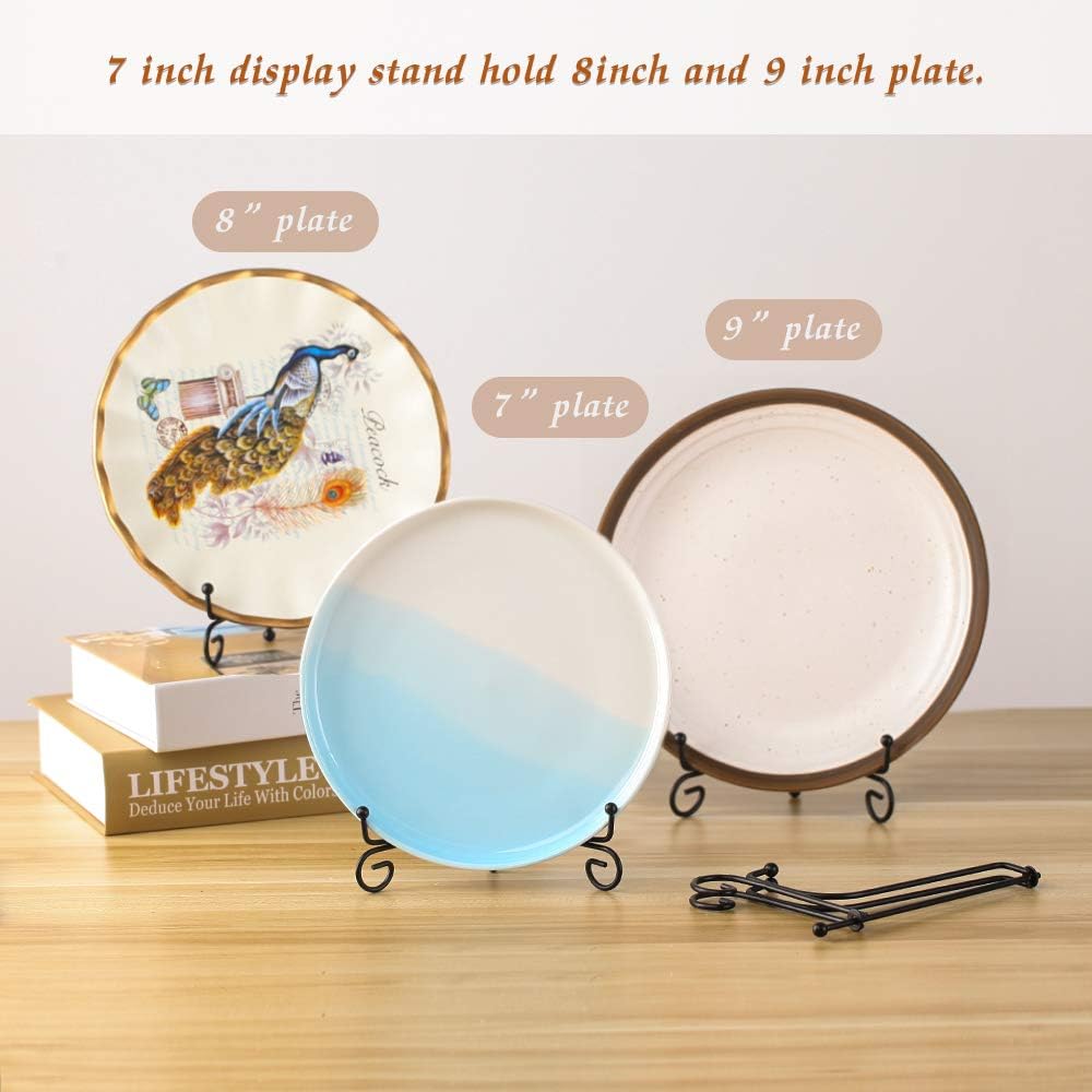 (2 pack)Iron Display Stand, Black Iron Easel Plate Display Photo Holder Stand, Displays Picture Frames, Cookbooks, Decorative Plates, Tablets and Art 7 Inch