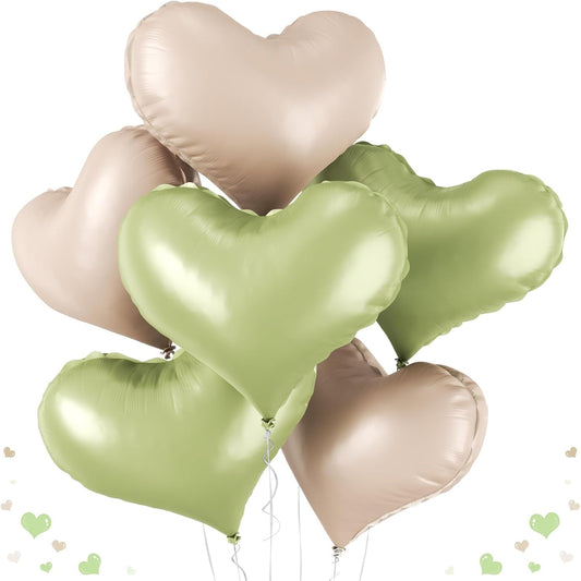 24 Inch Green and White Heart Balloons, Light Green Heart Shaped Foil Balloons, Cream White Helium Balloon for Boho Jungle Wedding Valentines Day Bridal Shower Anniversary Wedding Birthday Decorations