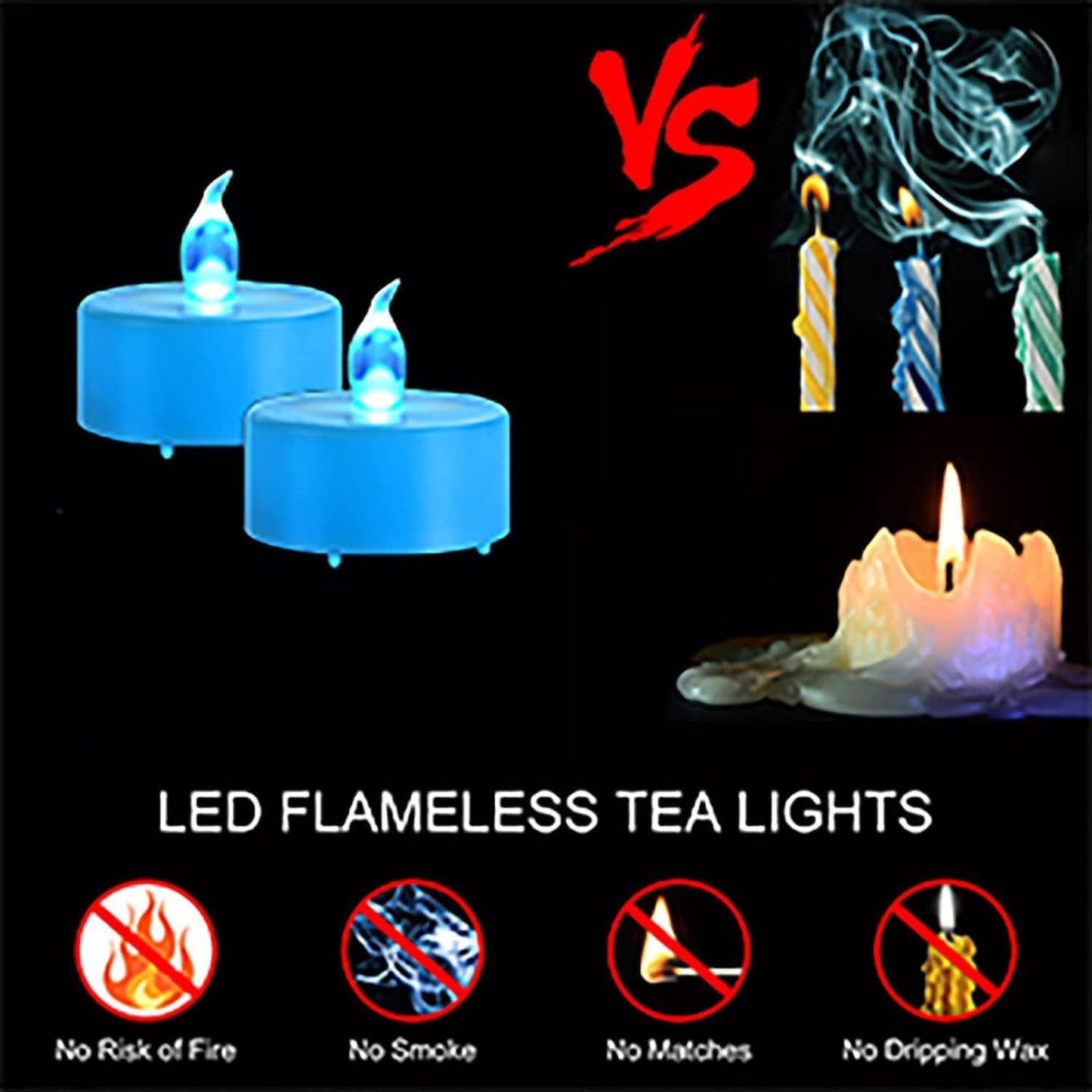 LED Tea Lights Candles- 50PACK Flameless Candles Realistic and Bright Flickering Long Lasting 200Hours for Holiday Celebration,Home Decoration Blue