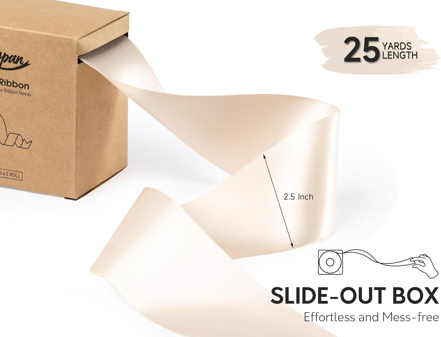 Light Champagne Satin Ribbon 2.5 Inch Double-Faced Polyester 25 Yards Ribbons for Flower Bouquet Gift Wrapping Party Decor Wedding Invitation DIY Craft