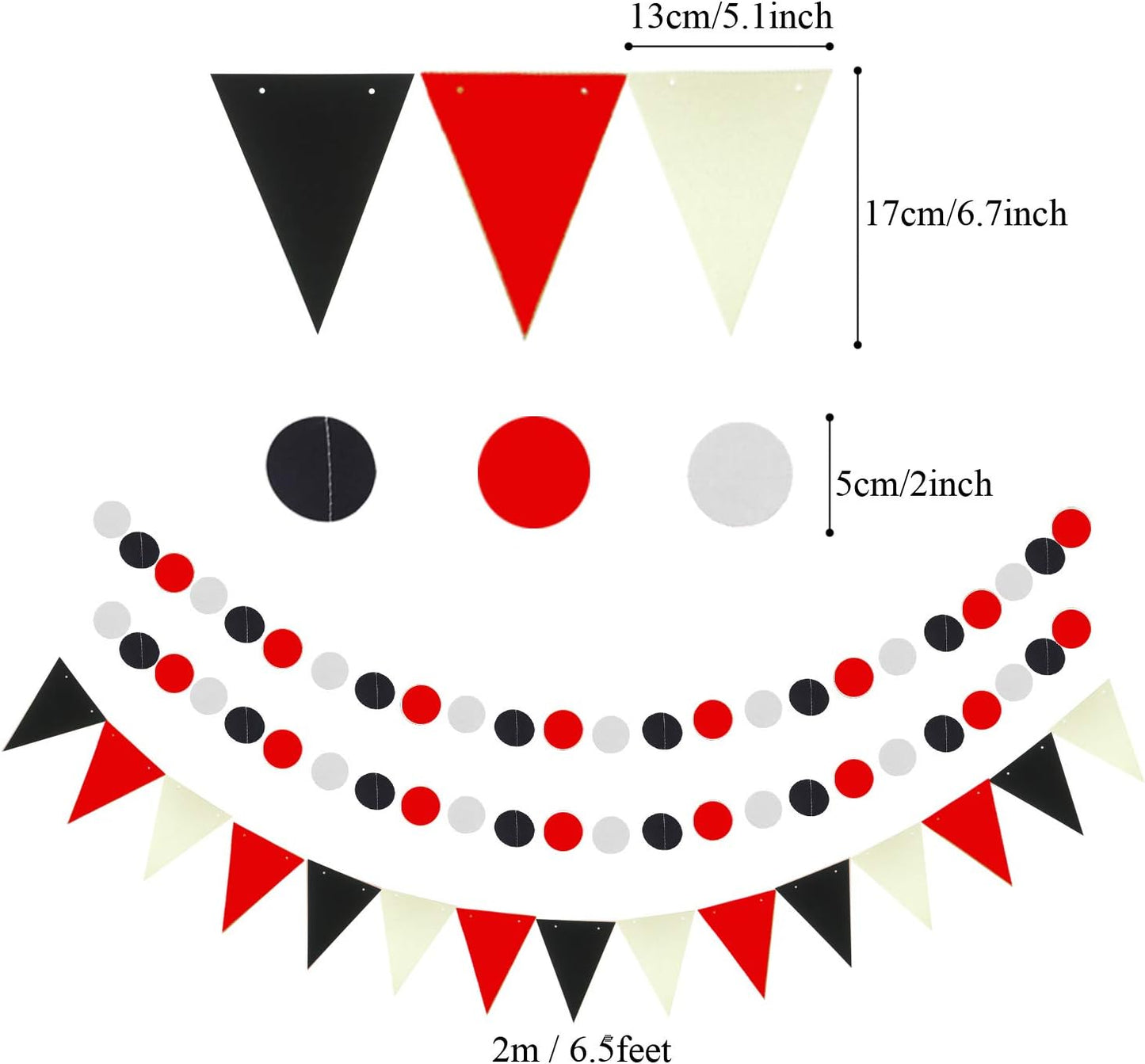 ZERODECO Party Decoration, 21 Pcs Black and Red Hanging Paper Fans Pom Poms Flowers, Garlands String Polka Dot and Triangle Bunting Flags for Minnie Mouse Birthday Parties Baby Showers Wedding