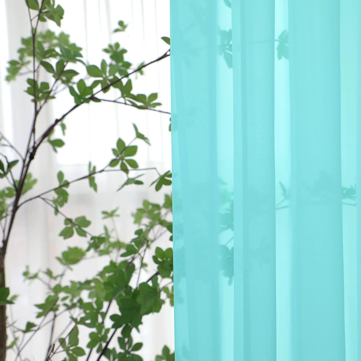 Window Lake Blue Sheer Curtains 63 Inches Long 2 Panels Sheer Curtain Basic Rod Pocket Panel for Bedroom Children Living Room Yard Kitchen (Lake Blue, 52" W x 63" L | 2 pcs)