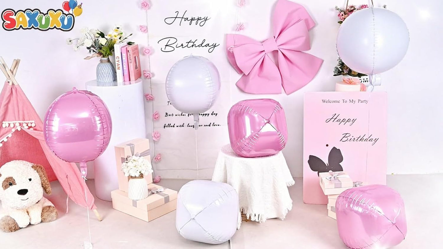 Pink White Giant 4D Foil Balloons, 6 Pcs Large Metallic Pink and White Round Balloons, 22 Inch Big Round Foil Balloon for Wedding Prom Birthday Party Baby Shower Decorations