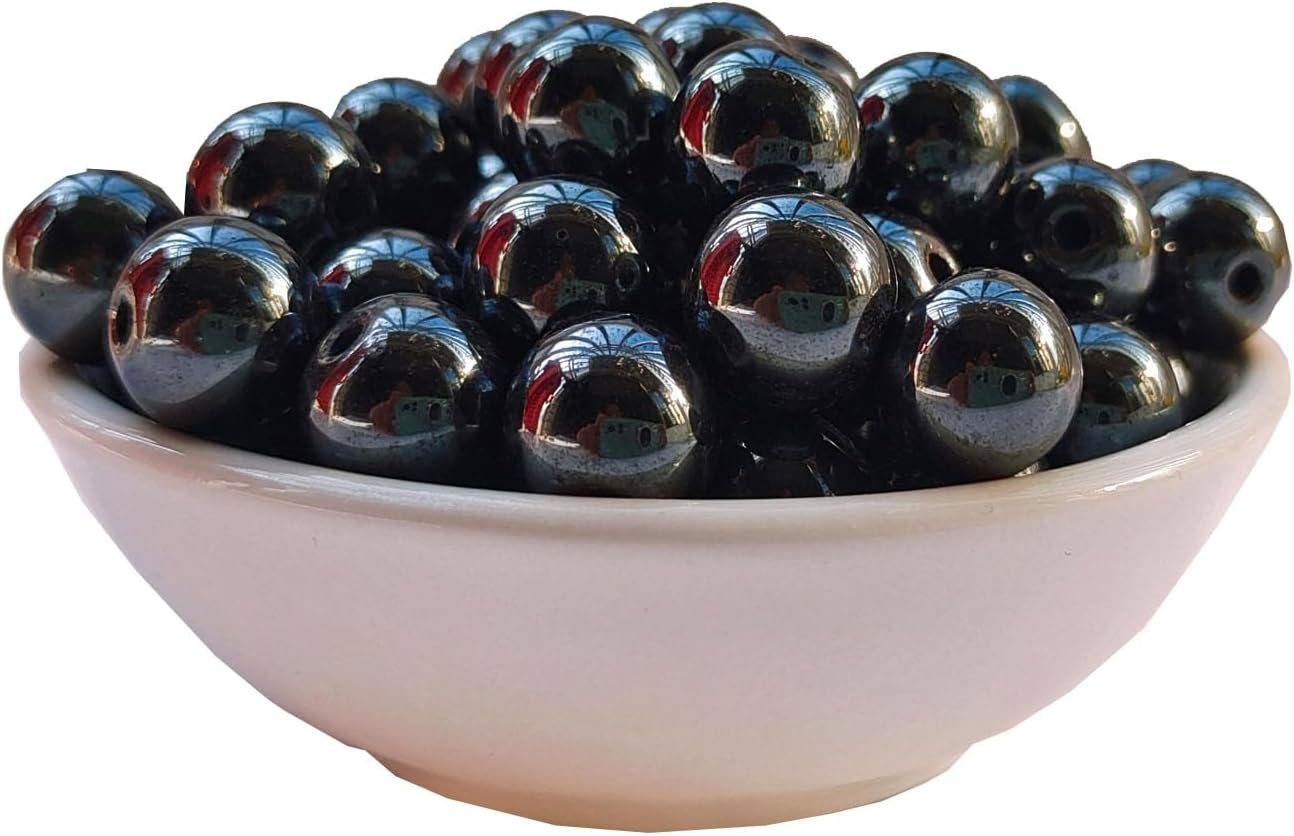 Stone Beads 6mm 140pcs Black Hematite Beads Round Loose Gemstones Beads for Bracelet Necklace Jewelry Making (6mm, 60619 Black Hematite)