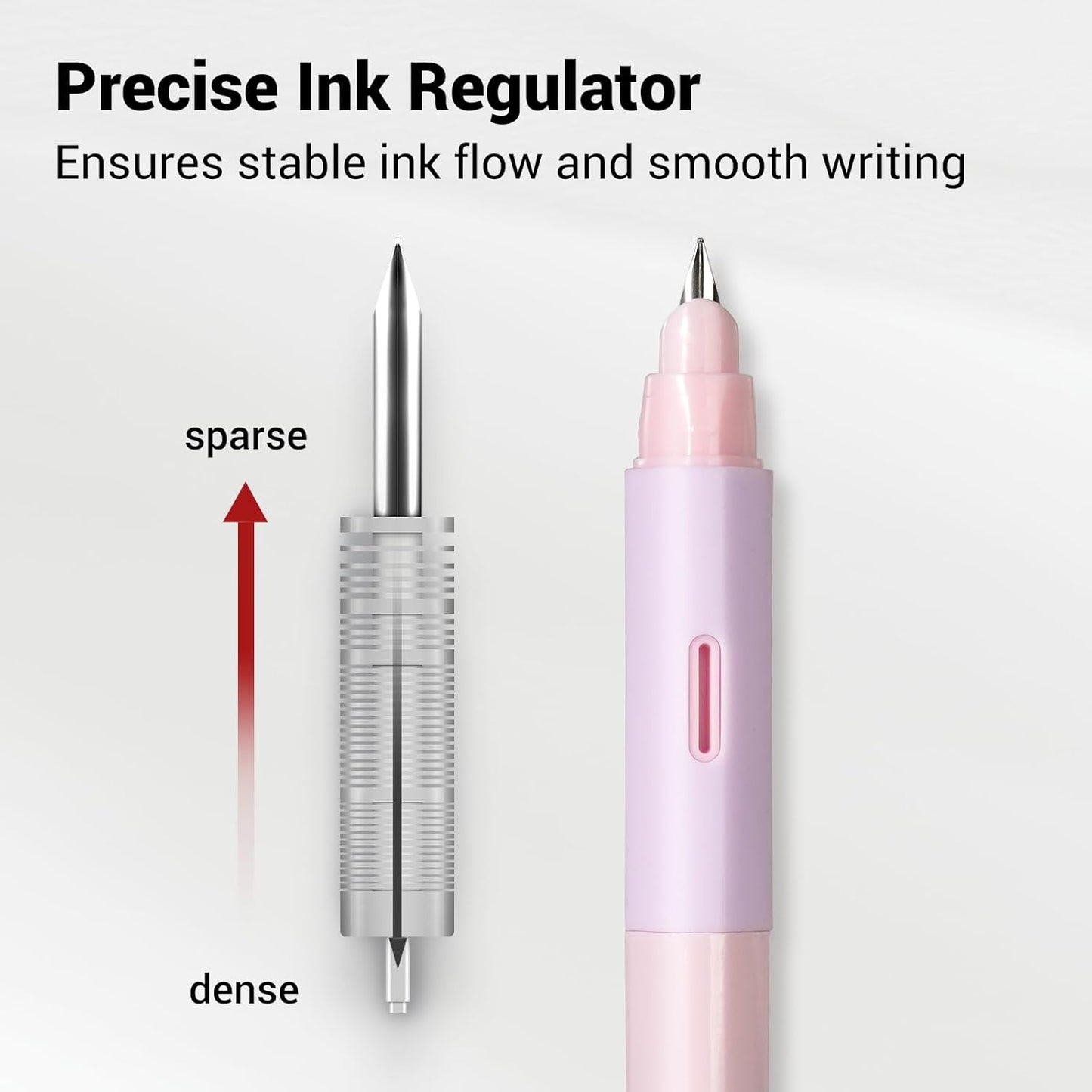 WRITECH Fountain Pen Soft Grip: Fine Nib Black Ink Pen with 3 Ink Cartridges and 1 Replacement Nib Set Smooth Writing for Journaling Calligraphy Gift (Pink)