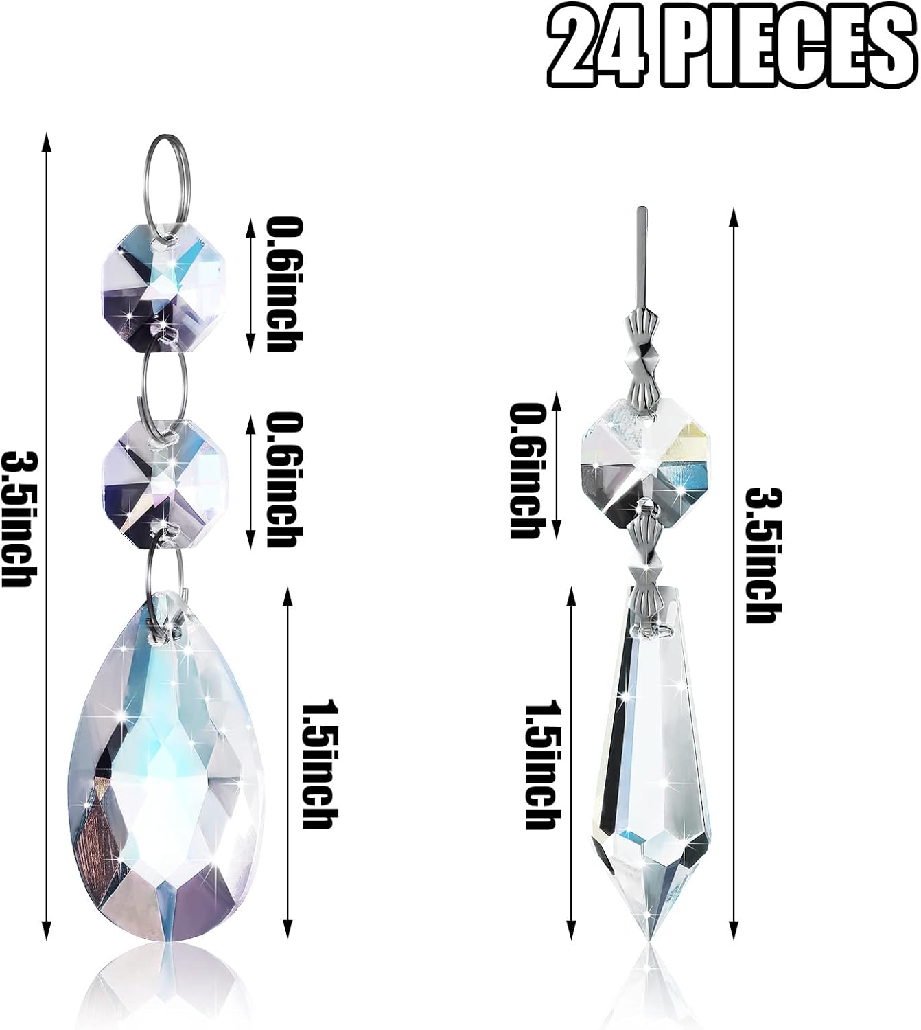 24 Pcs Chandelier Crystal Replacement 38 mm Teardrop & Icicle Crystal Prisms Hanging Gems Parts for Lamps and Chandeliers Suncatcher Christmas Tree Windows Home Decor (Clear)