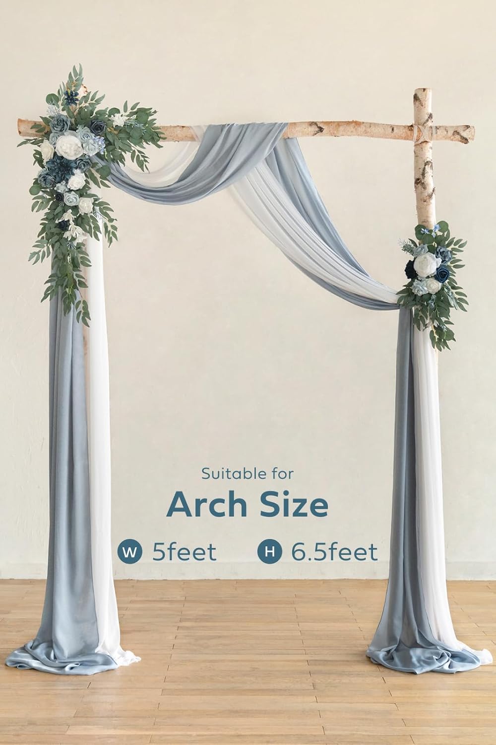 Ling's Moment Dusty Blue Artificial Wedding Arch Flowers Kit Pack of 4, 2pcs Hanging Flower Arrangement 2pcs Chiffon Drape Ceremony Spring Fake Silk Rose Arbor Backdrop Floral Swag Outdoor Beach Decor