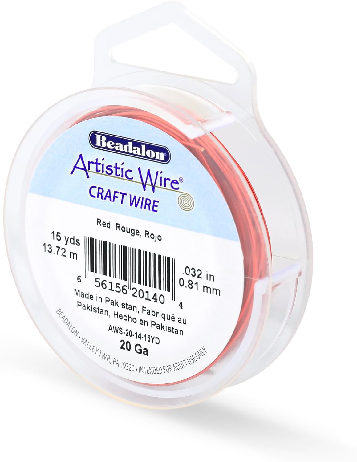 Artistic Wire, 20 Gauge Tarnish Resistant Colored Copper Craft Wire, Red, 15 yd