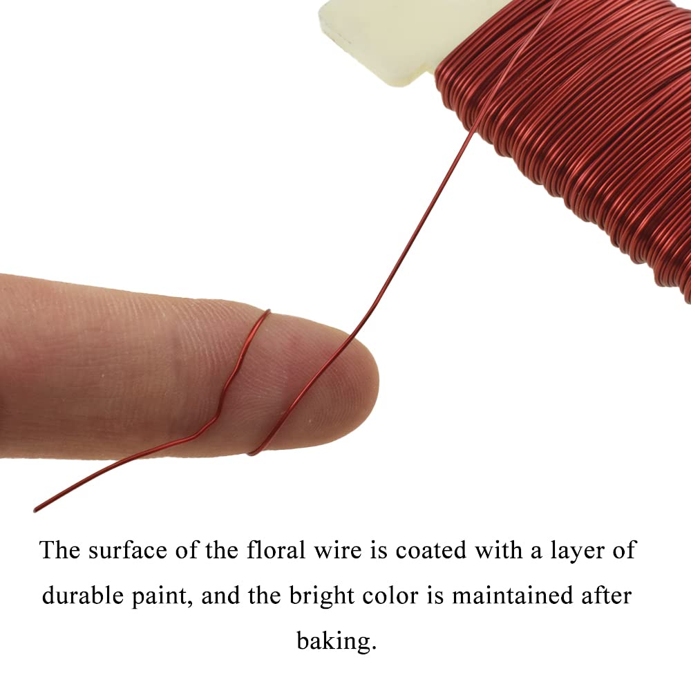 HAHIYO 26Gauge Red 1Roll Total 38Yards(115Feet) Metal Floral Wire Flexible Paddle Wire for Crafts Christmas Wreaths Tree Flower Arrangement Bouquet Wrapping Wedding DIY