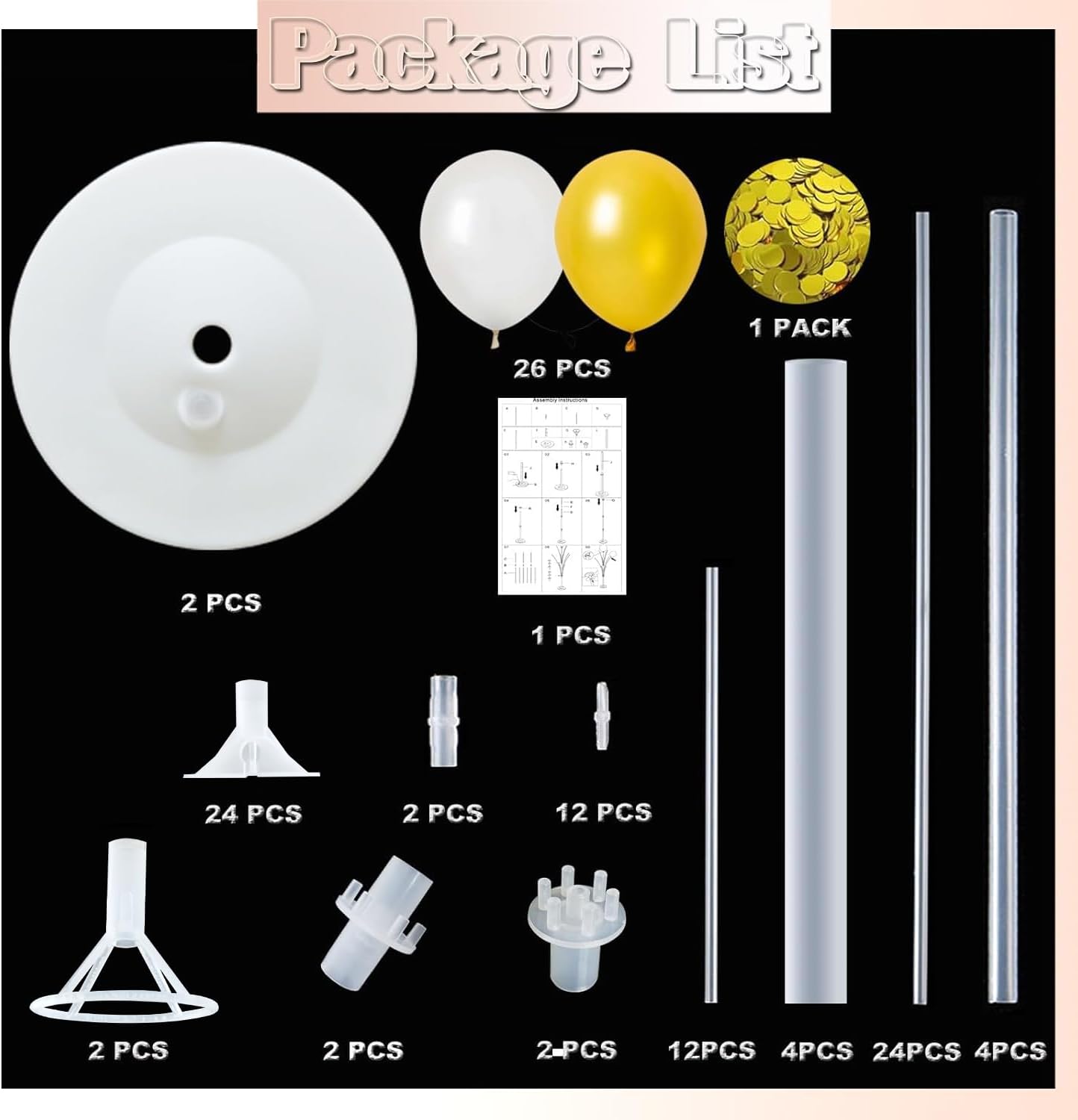 Balloon Column Kit Set of 2 With Confetti Balloons Included - Balloon Tower with Stand, Base, and Pole,Backdrop Decoration for Wedding, Baby Shower, Birthday Party, or Bachelorette Parties (Gold)