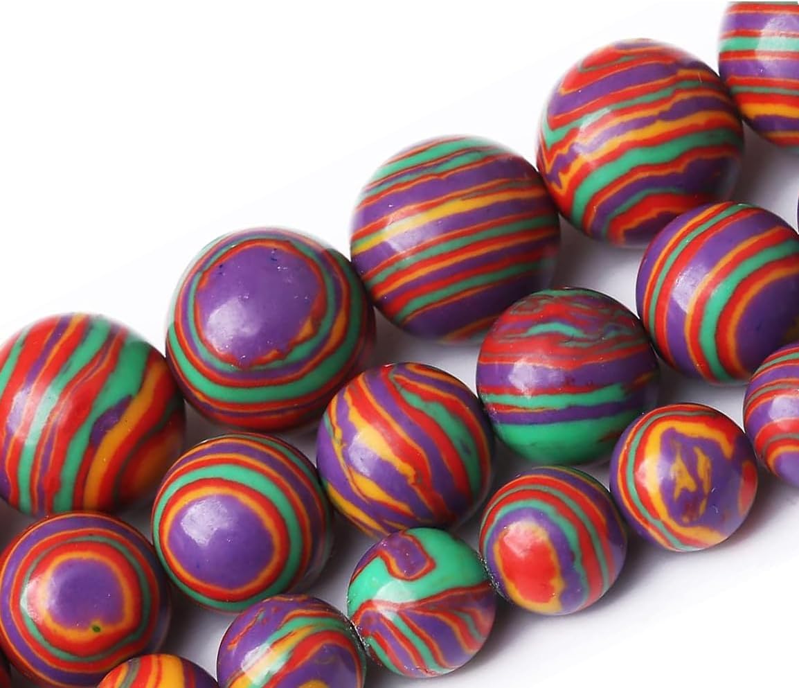 Painted Peacock Turquoise Stone Beads Gemstone Round Crystal Energy Jade Beads Stone Beads for Jewelry Making DIY Bracelet Necklace Jewelry Making 1 Strand 15.5inch 31PCS 12MM