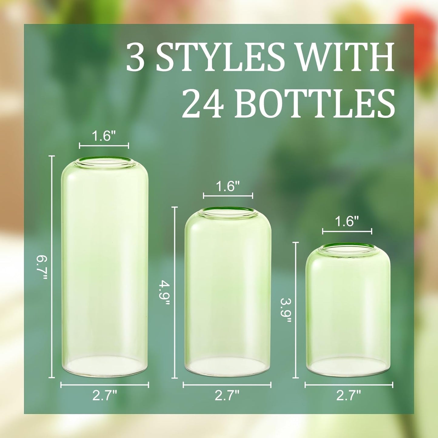 24Pcs Bud Vases Set, Glass Flower Vase for Centerpieces, Small Vases for Flowers, Decor Centerpiece for Bathroom, Decorative Vases for House Warming(Green)