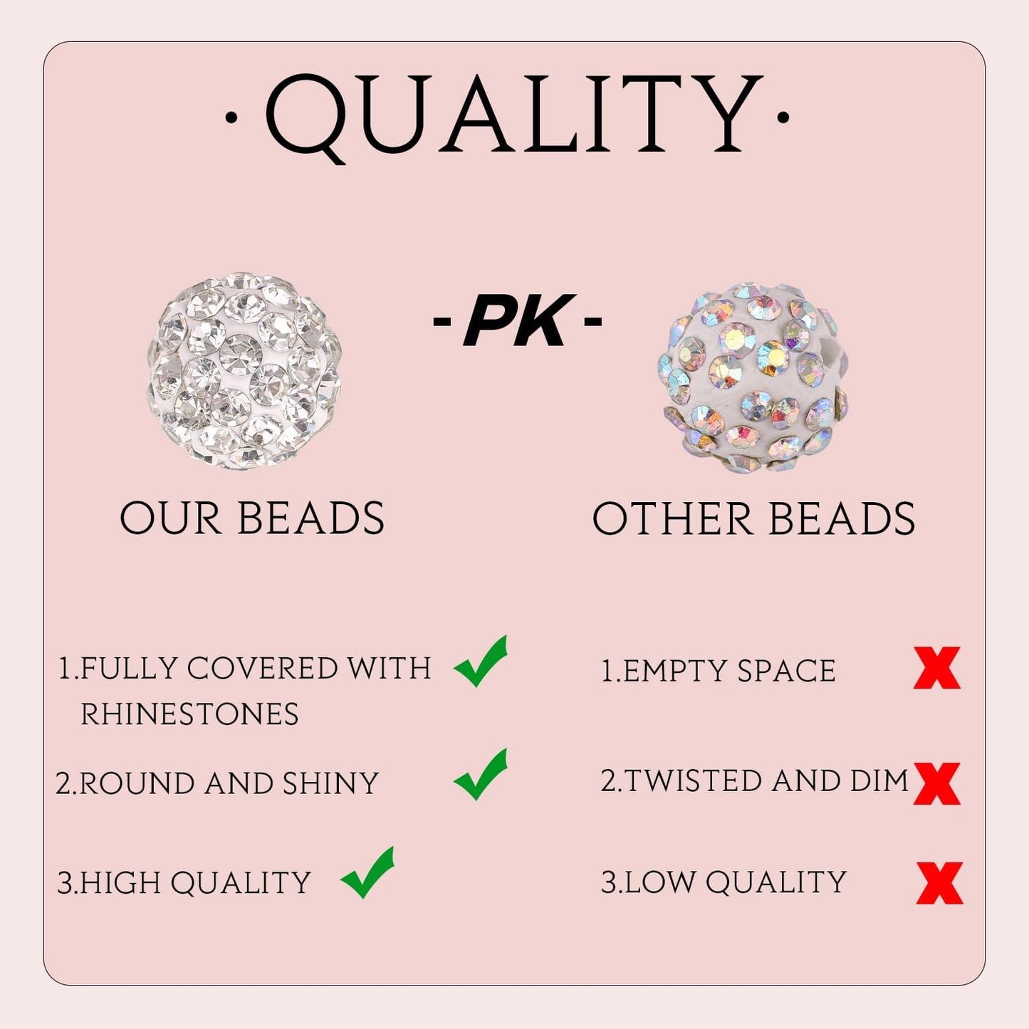 200pcs 10mm Pink White Rhinestone Beads for Jewelry Making, Shiny Round Shamballa Disco Ball Beads Bulk, Sparkle Crystal Clay Christmas for Bracelet Baseball Necklace Earring Crafting and DIY